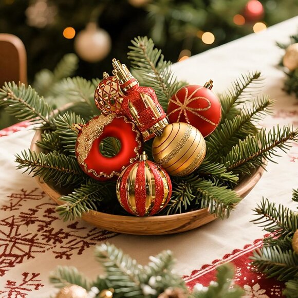 70pcs Shatterproof Christmas Ball Ornaments Set for Tree in Black Red Gold Color - Picture 5 of 8